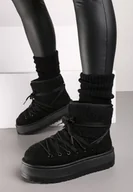 Śniegowce damskie - Czarne Śniegowce na Grubej Podeszwie Ozdobione Barankiem Terinae - miniaturka - grafika 1