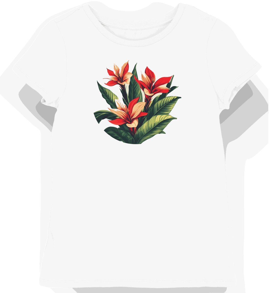 Koszulka damska biała z motywem tropikalnych czerwonych kwiatów XXL