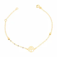 Bransoletki - Złota bransoletka celebrytka drzewko szczęścia i gładkie kulki 16+3 cm pr. 585 - miniaturka - grafika 1