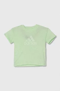 Koszulki dla dziewczynek - adidas t-shirt dziecięcy kolor zielony wzorzysty - grafika 1