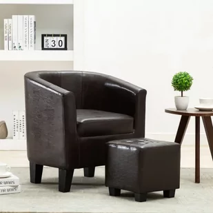 vidaXL Fotel klubowy z podnóżkiem, ciemnobrązowy, sztuczna skóra - Fotele - miniaturka - grafika 1