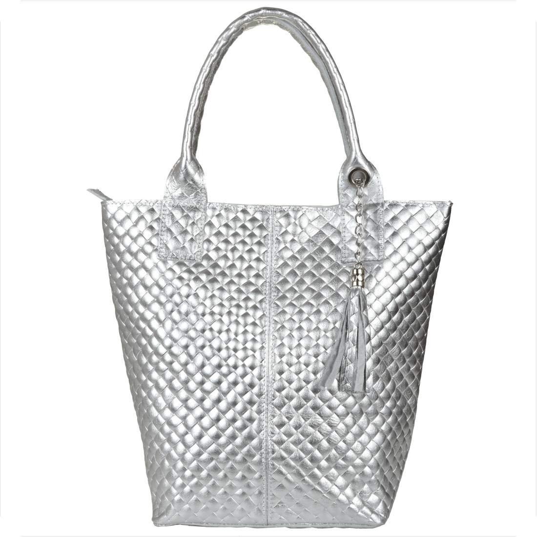 Srebrna torba worek skóra naturalna pikowana Borse in Pelle