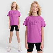 Koszulki dla dziewczynek - Koszulka Dziewczęca 4F T-shirt Oversize Fioletowa 4FJWSS25TTSHF2327 164 Fioletowy - miniaturka - grafika 1