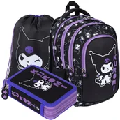 Zestawy szkolne - ZESTAW Plecak Tornister szkolny 4-komorowy Kuromi Czarny Fioletowy - miniaturka - grafika 1
