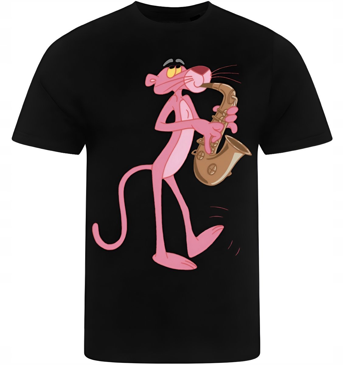 CZARNA KOSZULKA Z NADRUKIEM MĘSKA ŚMIESZNA T-SHIRT RÓŻOWA PANTERA r. L