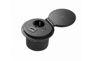 Gniazdka elektryczne - GTV przedłużacz biurkowy wpuszczany w blat gniazdo elektryczne CHARGER PLUS 1x gniazdo 2xUSB A+C wymienne USB HDMI RJ45 ładowanie indukcyjne czarny - miniaturka - grafika 1