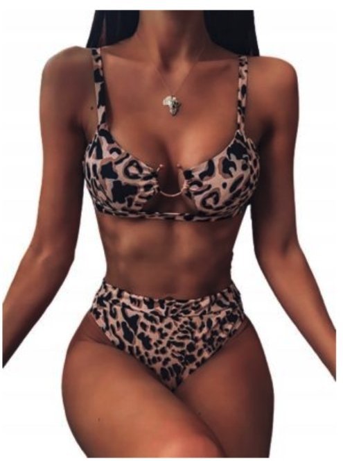 Strój Kąpielowy Wysoki Stan Panterka Bikini S