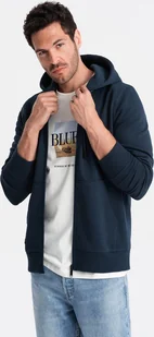 Ombre Bawełniana rozpinana męska bluza dresowa BASIC granatowa V1 OM-SSBZ-0160 L - Bluzy męskie - miniaturka - grafika 1