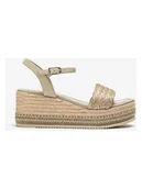 Sandały damskie - Unisa Sandały w kolorze beżowym na koturnie - miniaturka - grafika 1