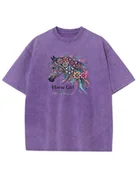 Koszulki i topy damskie - Koszulka oversize Horse Girl Kolorowy Koń Sprana Fioletowa 3XL - miniaturka - grafika 1