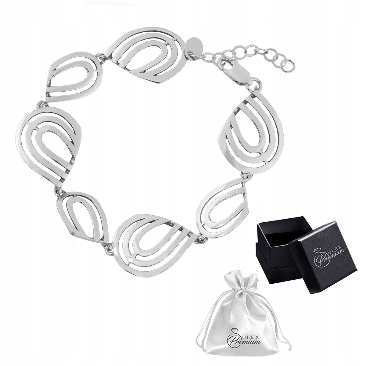 Bransoletka Srebrna Damska pr. 925 Elegancka Bransoleta Ażurowa Łezki