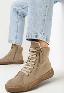 Botki damskie - Ciemnobeżowe Ocieplane Traperki w Sportowym Stylu Olytasia - miniaturka - grafika 1