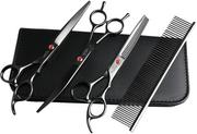 Nożyczki fryzjerskie - GEPARD zestaw fryzjerski degażówki i nożyczki + nożyczki gięte w górę praworęczne groomerskie 7,0 + futerał stalowy grzebień do strzyżenia włosów do salonu z serii Superior - miniaturka - grafika 1
