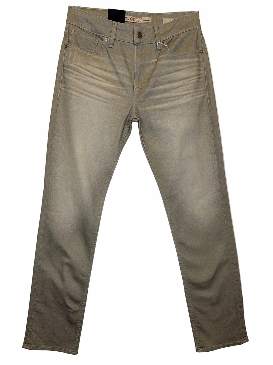 GUESS BEŻOWE JEANSY DAMSKIE SLIM Z PRZETARCIAMI BAWEŁNA 31/32 GGA