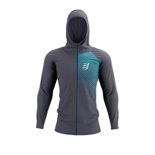 Bluzy sportowe męskie - COMPRESSPORT Termiczna bluza biegowa 3D THERMO SEAMLESS HOODIE ZIP magent/mosaic blue - grafika 1