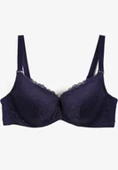 Biustonosze - Granatowy Koronkowy Biustonosz Zapinany z Tyłu na Haftki na Regulowanych Ramiączkach Ellmira - Born2be - miniaturka - grafika 1