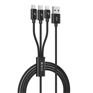 Devia Kabel 3w1 Gracious USB - Lightning + USB-C + microUSB 1,2 m 3A czarny - Kable USB - miniaturka - grafika 1