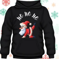 Bluzy męskie - Bluza uniwersalna typu kangurka z kapturem Ho Ho Ho Mikołaj rozmiar L czarna świąteczna - miniaturka - grafika 1