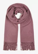 Apaszki i szaliki damskie - Fioletowy Szalik Wykończony Frędzlami z Tkaniny Valleria - miniaturka - grafika 1