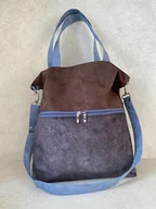 Torebki damskie - Duża torba na ramię z zapinaną kieszenią - c.brąz, szaroniebieski - miniaturka - grafika 1