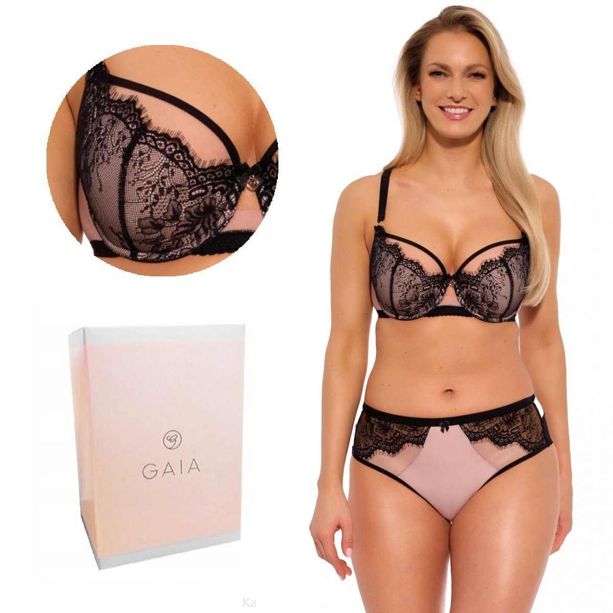 Biustonosz z koronką GAIA Semi-Soft Aina 1273 półusztywniany czarny różowy 90F