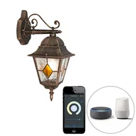 Lampy ogrodowe - QAZQA Inteligentna latarnia ścienna w stylu vintage z brązu z Wi-Fi A60 - Antigua - miniaturka - grafika 1