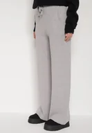 Spodnie damskie - Szare Dzianinowe Spodnie o Szerokim Kroju ze Sznurkami Melatusa - miniaturka - grafika 1