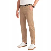 Spodnie męskie - Męskie spodnie chino z ozdobną taśmą w pasie - piaskowe V5 OM-PACP-0118 S - miniaturka - grafika 1
