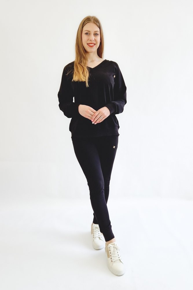 Czarny Bawełniany Komplet Dresowy Damski S