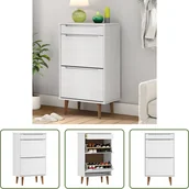 Szafki na buty - The Living Store Szafka na buty MOLDE biała 59,5x35x103 cm lite drewno sosnowe - miniaturka - grafika 1