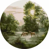 Malowanie po numerach - Twoje Hobby Malowanie po numerach okrągłe - Konie w lesie 40cm - miniaturka - grafika 1