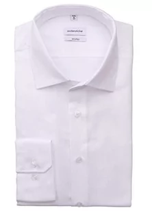 Koszulki męskie - Seidensticker Męska koszulka z długim rękawem o dopasowanym kroju, biały, 42 - grafika 1