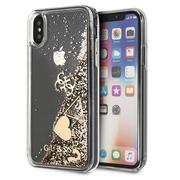 Guess Liquid Glitter Hearts - Etui iPhone Xs / X (złoty) GUHCPXGLHFLGO