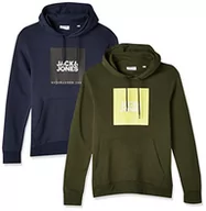 Bluzy męskie - JACK&JONES Męska bluza z kapturem, 2PK MP, różowa/opakowanie: różowy + granatowy (Large Print), L, Różowy/opakowanie: różowy/granatowy (nadruk z dużym), L - miniaturka - grafika 1