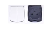 Wyłączniki światła i elektryczne - Ospel Łącznik dwugrupowy, świecznikowy + Gniazdo pojedyncze, wieczko przezroczys - miniaturka - grafika 1