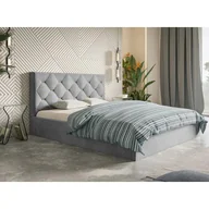 Łóżka - Łóżko tapicerowane SIM 4 z zagłówkiem, 140x200 cm, łóżko podwójne z podstawą łóżka i stelażem z listew wykonanych z drewna, tkanina welurowa, kolor: jasnoszary - miniaturka - grafika 1
