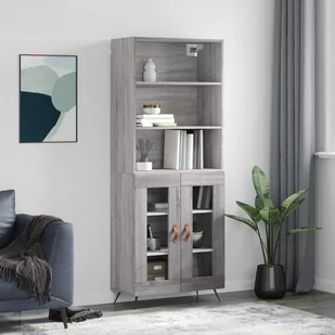 vidaXL Witrynka szary dąb sonoma 69,5x34x180cm materiał drewnopochodny - Witryny - miniaturka - grafika 1