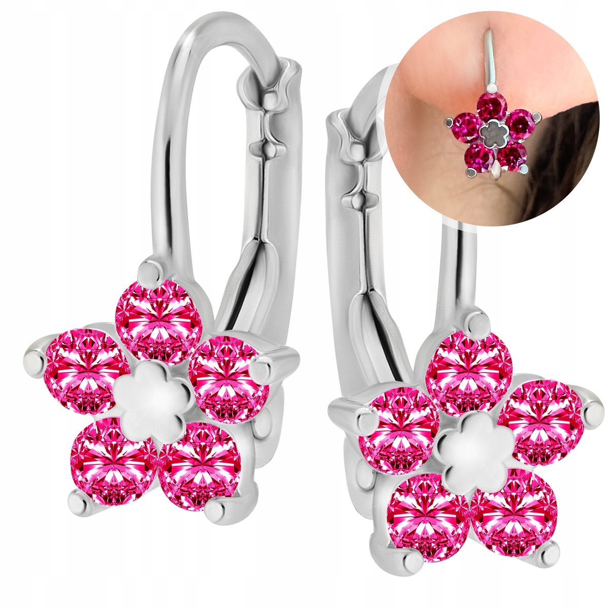 Srebrne kolczyki dla dziewczynek na angielskim zapięciu srebro rodowane 925