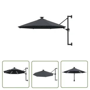 The Living Store Parasol ogrodowy z LED - ścienny - 300 cm - antracytowy - Parasol Ogrodowy - Parasole ogrodowe - miniaturka - grafika 1