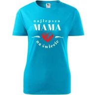 Koszulki i topy damskie - Damska Koszulka na Dzień Mamy Najlepsza mama na świecie na Prezent dla Mamy turkusowy M - miniaturka - grafika 1