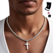 Naszyjniki męskie - Elegancki Łańcuszek Z Krzyżykiem Srebrny Męski Pełny Włoski Komunia Chrzest - inna (Inny) - miniaturka - grafika 1