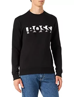 Bluzy męskie - BOSS Męska bluza z mieszanki bawełny Salbo 1 unisex z logo grafika czarna, Czarny, L - grafika 1