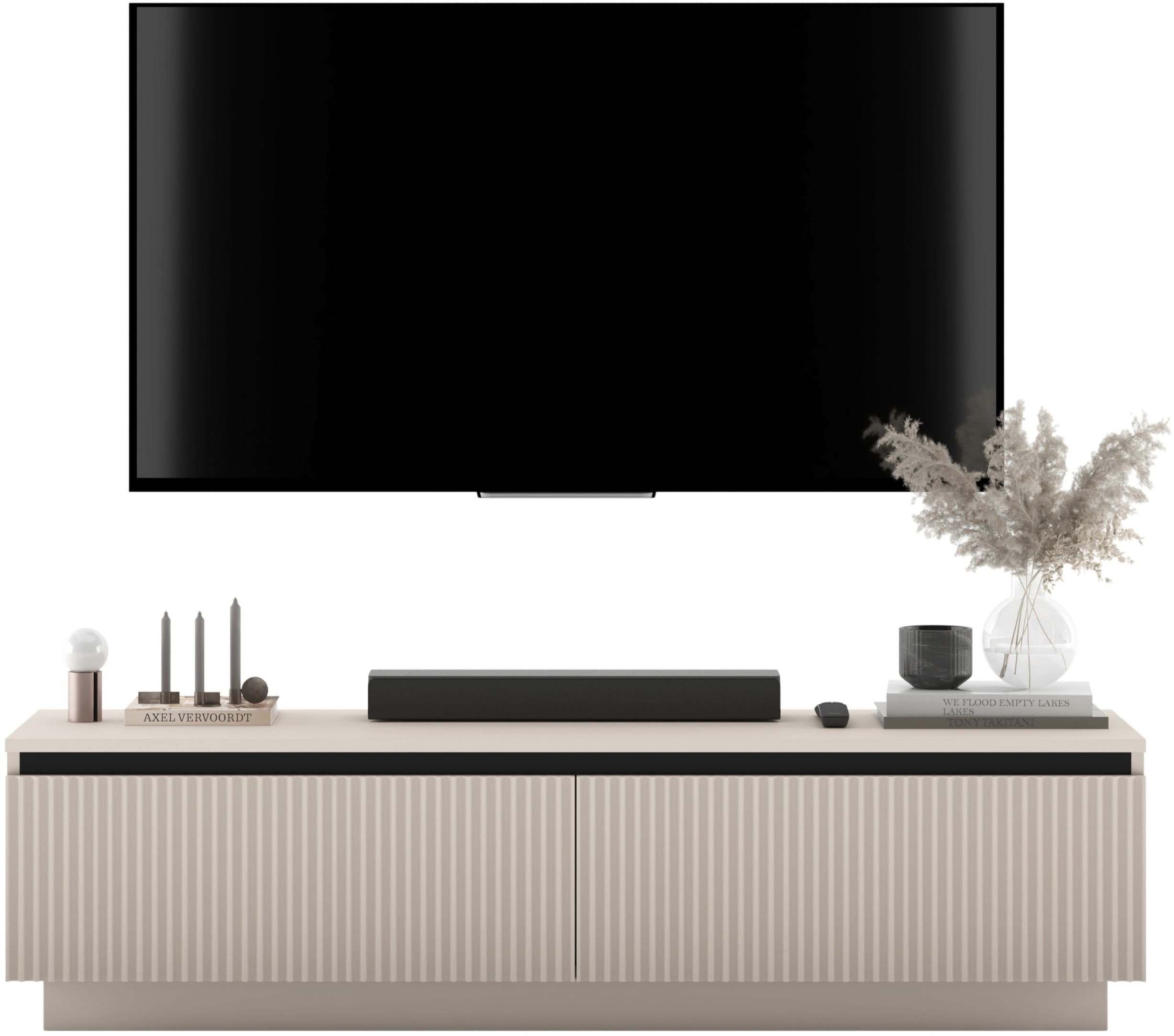 Uniwersalna Szafka RTV Nowoczesna Komoda RTV Glamour Ryflowane fronty Kaszmir Mat 140 cm