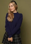 Swetry damskie - Granatowy Sweter z Wełną i Wiskozą o Prostym Fasonie z Półgolfem Giolera - miniaturka - grafika 1