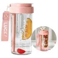 Shakery i bidony sportowe - ECARLA bidon na wodę z koszyczkiem i słomką 600ml Luck! Różowy BD32R - miniaturka - grafika 1