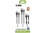 Kable - SBS Zestaw kabli SBS 3x USB A USB-C Czarny - miniaturka - grafika 1