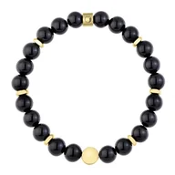 Bransolety męskie - Męska bransoletka czarne kulki onyksu z pozłacanym charmsem pastylką do graweru personalizacji - Manoki - miniaturka - grafika 1