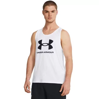 Koszulki sportowe męskie - Męski top z nadrukiem Under Armour UA Sportstyle  Logo Tank - biały - UNDER ARMOUR - grafika 1