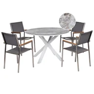 Meble ogrodowe - BELIANI Zestaw ogrodowy stół okrągły i 4 krzesła biało-szary aluminium stal nierdzewna blat ze szkła ceramicznego z efektem marmuru meble ogrodowe nowoczesny - miniaturka - grafika 1
