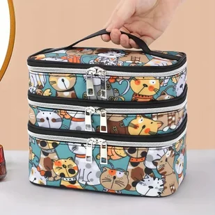 Kosmetyczka 3-komorowa duża kolorowa z kotami na zamek prezent dla kociary - Kosmetyczki, organizery i kuferki - miniaturka - grafika 1